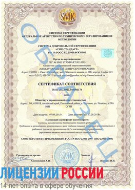 Образец сертификата соответствия Энгельс Сертификат ISO 22000